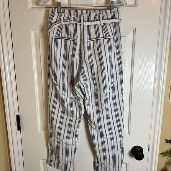 Madewell Baltic Striped Paper Bag Pants, Size 2.  Linen Blend.  Great Condition! - Picture 6 of 10